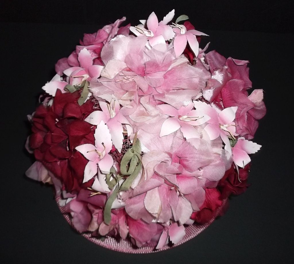 1960s Vintage Gertrude Large Pink Floral Hat 1960s Vintage Gertrude Large Pink Floral Hat