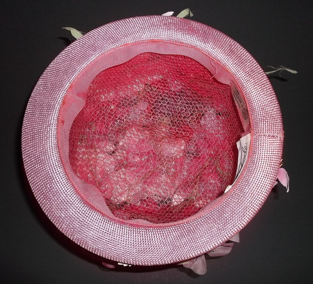 1960s Vintage Gertrude Large Pink Floral Hat 1960s Vintage Gertrude Large Pink Floral Hat