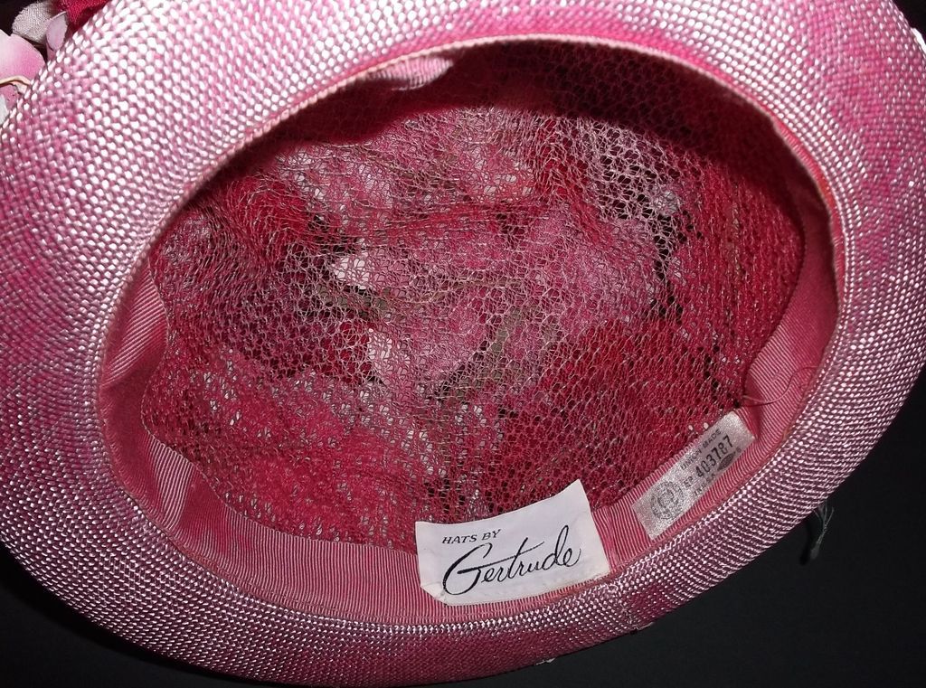 1960s Vintage Gertrude Large Pink Floral Hat 1960s Vintage Gertrude Large Pink Floral Hat