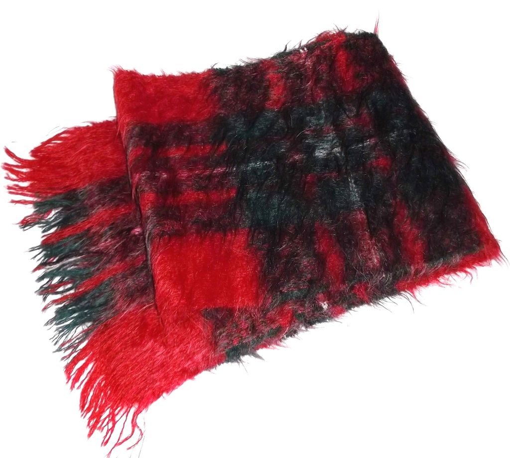 1980s Vintage Red & Green Mohair Scarf 1980s Vintage Red & Green Mohair Scarf
