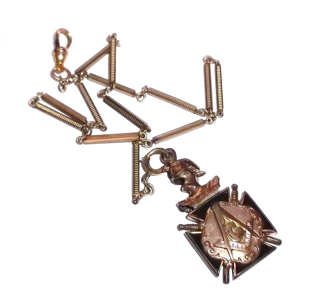 Vintage Masonic Pendant on 10K Gold Fob Chain Vintage Masonic Pendant on 10K Gold Fob Chain