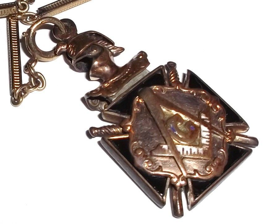 Vintage Masonic Pendant on 10K Gold Fob Chain Vintage Masonic Pendant on 10K Gold Fob Chain