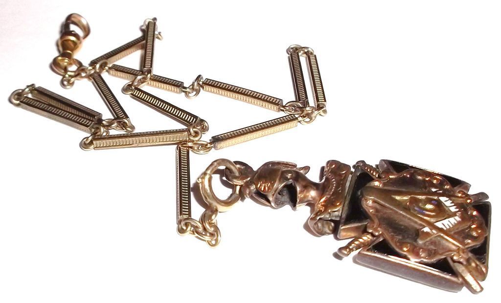 Vintage Masonic Pendant on 10K Gold Fob Chain Vintage Masonic Pendant on 10K Gold Fob Chain