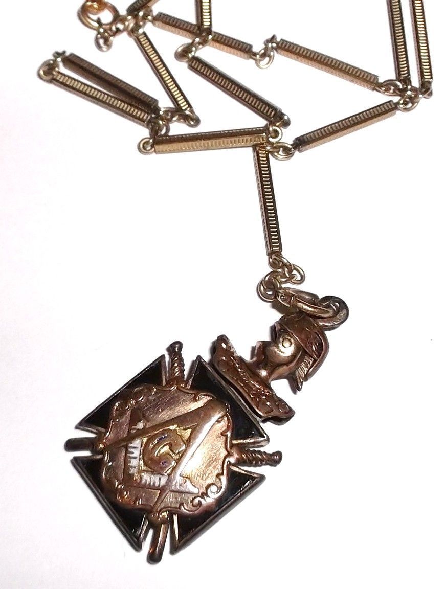 Vintage Masonic Pendant on 10K Gold Fob Chain Vintage Masonic Pendant on 10K Gold Fob Chain