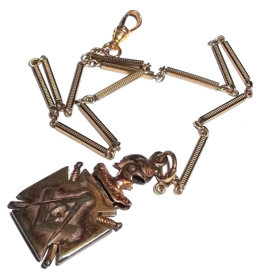 Vintage Masonic Pendant on 10K Gold Fob Chain Vintage Masonic Pendant on 10K Gold Fob Chain