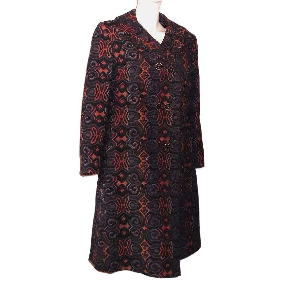 1960s Vintage Floral Brown & Orange Tapestry Coat Size Small/Medium Petite 1960s Vintage Floral Brown & Orange Tapestry Coat Size Small/Medium Petite
