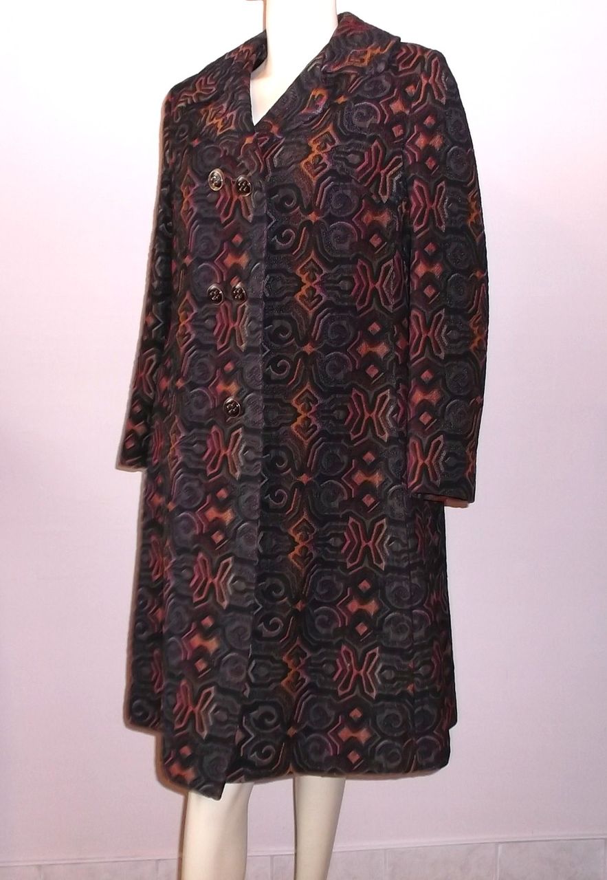 1960s Vintage Floral Brown & Orange Tapestry Coat Size Small/Medium Petite 1960s Vintage Floral Brown & Orange Tapestry Coat Size Small/Medium Petite