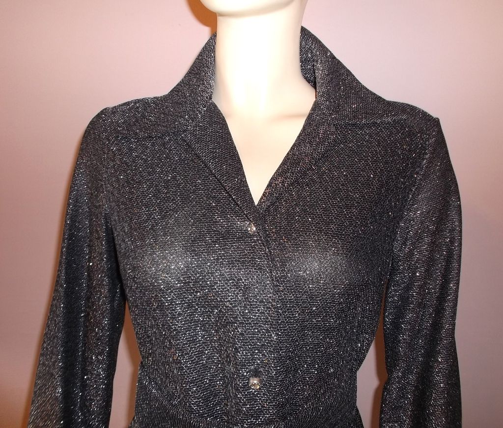 1970s Vintage Loll-Ease Black Metallic Belted Gown Size Small/Medium 1970s Vintage Loll-Ease Black Metallic Belted Gown Size Small/Medium
