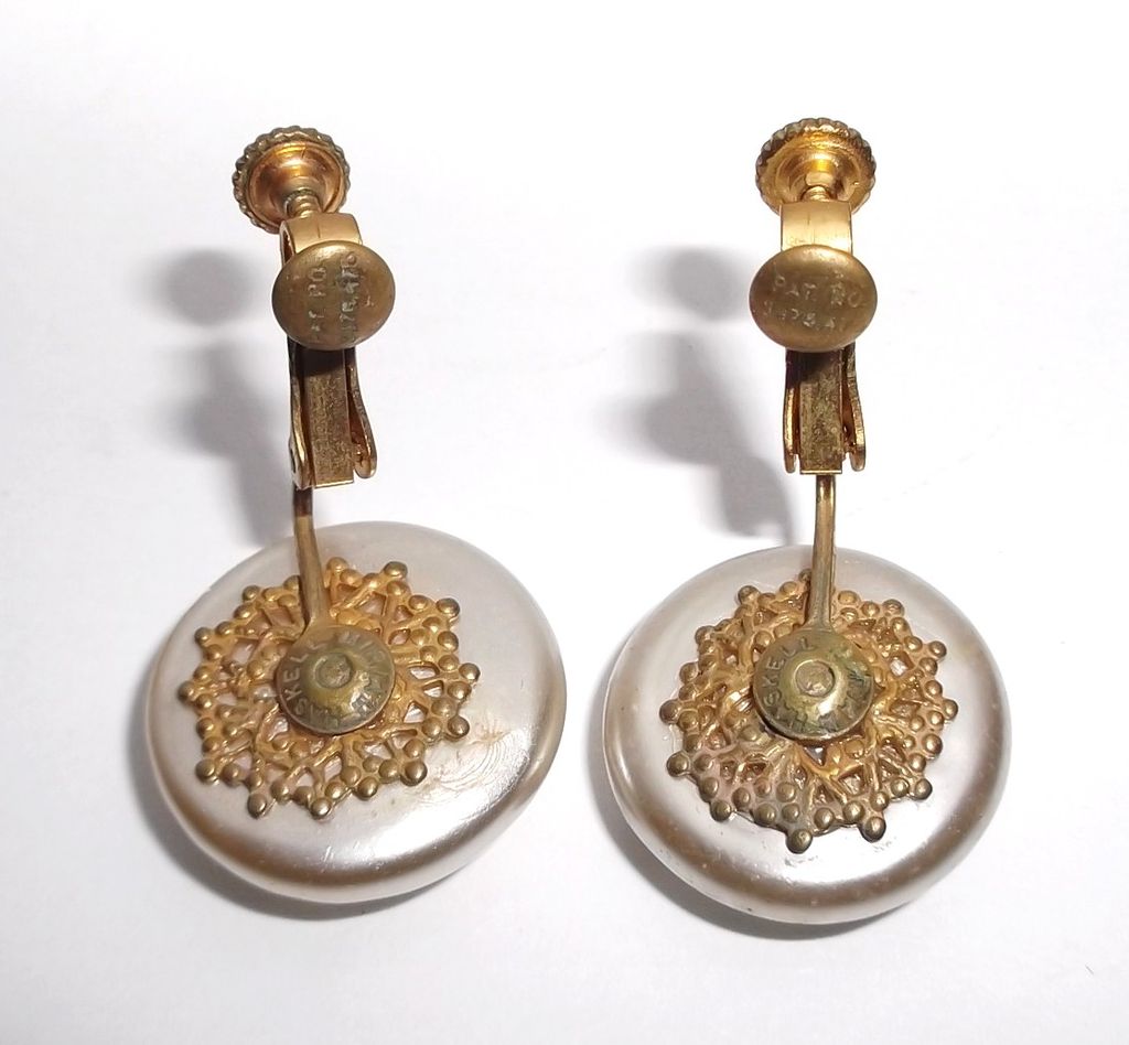 1950s Vintage Signed Miriam Haskell Simulated Pearl Screw-Clip Earrings 1950s Vintage Signed Miriam Haskell Simulated Pearl Screw-Clip Earrings