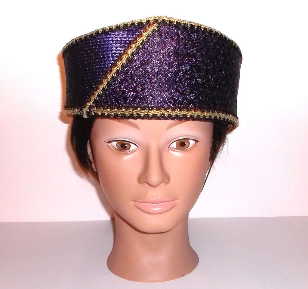 1980s Vintage Purple & Gold Pill Box Hat 1980s Vintage Purple & Gold Pill Box Hat