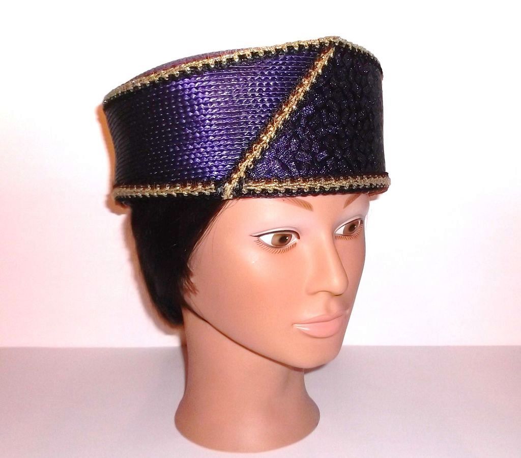 1980s Vintage Purple & Gold Pill Box Hat 1980s Vintage Purple & Gold Pill Box Hat