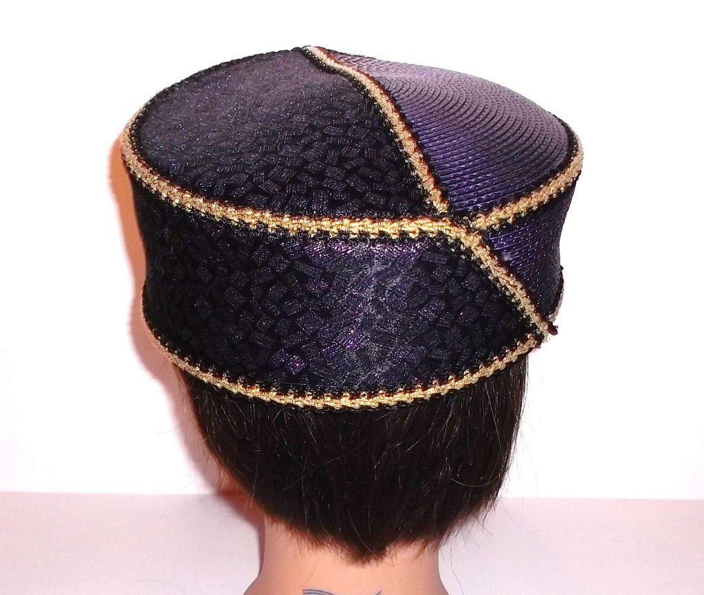 1980s Vintage Purple & Gold Pill Box Hat 1980s Vintage Purple & Gold Pill Box Hat