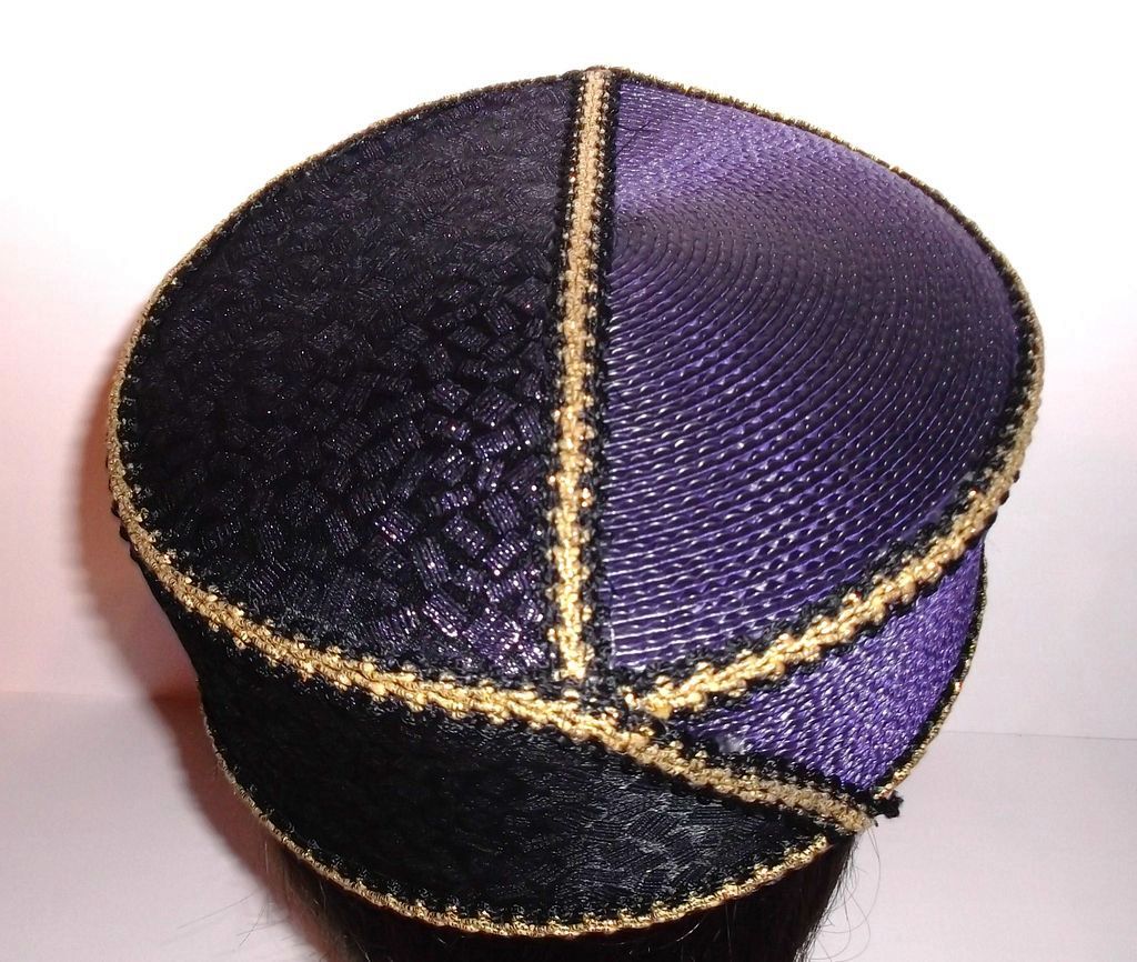 1980s Vintage Purple & Gold Pill Box Hat 1980s Vintage Purple & Gold Pill Box Hat