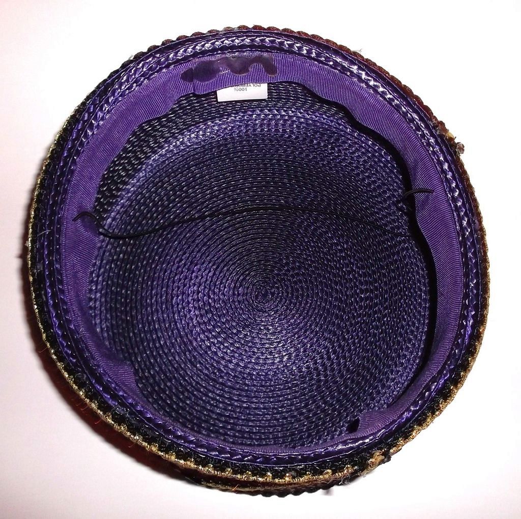 1980s Vintage Purple & Gold Pill Box Hat 1980s Vintage Purple & Gold Pill Box Hat