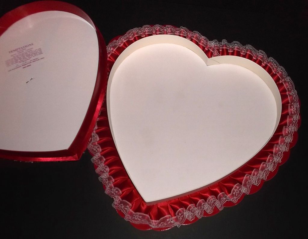 Vintage Valentine Red Satin & Rose Large Heart Shaped Candy Box Vintage Valentine Red Satin & Rose Large Heart Shaped Candy Box