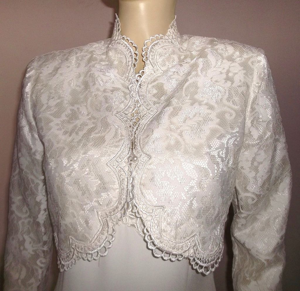 1980s Vintage Scott McClintock Ivory Lace Wedding Dress with Bolero Jacket With Tags Size Medium 1980s Vintage Scott McClintock Ivory Lace Wedding Dress with Bolero Jacket With Tags Size Medium
