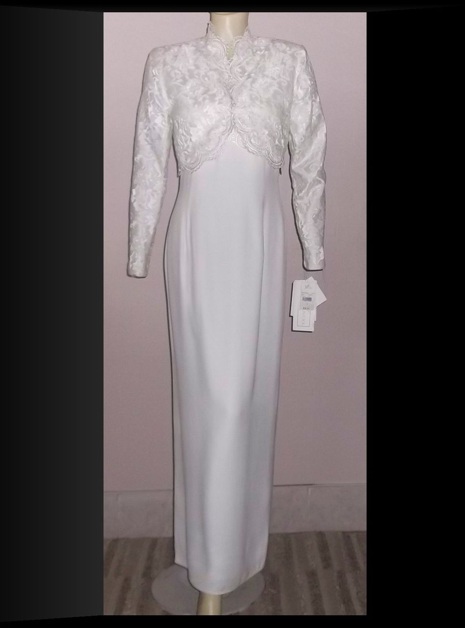 1980s Vintage Scott McClintock Ivory Lace Wedding Dress with Bolero Jacket With Tags Size Medium 1980s Vintage Scott McClintock Ivory Lace Wedding Dress with Bolero Jacket With Tags Size Medium