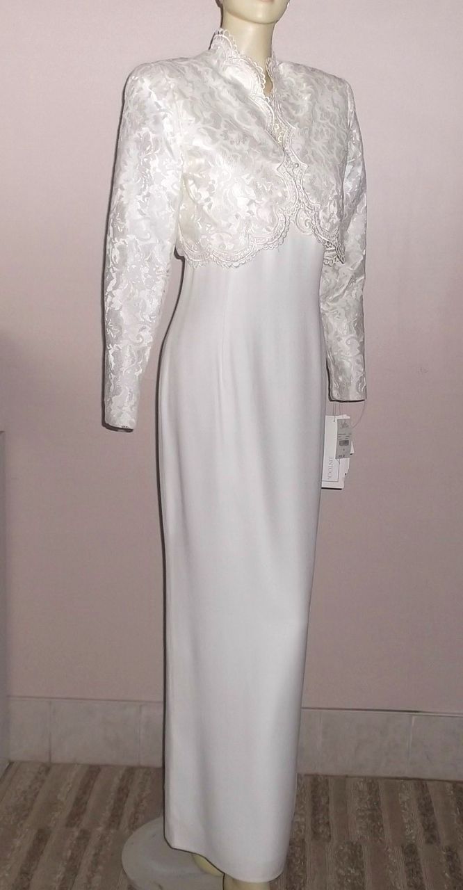 1980s Vintage Scott McClintock Ivory Lace Wedding Dress with Bolero Jacket With Tags Size Medium 1980s Vintage Scott McClintock Ivory Lace Wedding Dress with Bolero Jacket With Tags Size Medium