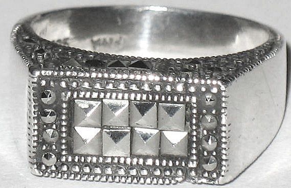 Vintage 1960s 925 Sterling Art Deco Style Marcasite Ring Size 9 Vintage 1960s 925 Sterling Art Deco Style Marcasite Ring Size 9