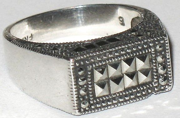 Vintage 1960s 925 Sterling Art Deco Style Marcasite Ring Size 9 Vintage 1960s 925 Sterling Art Deco Style Marcasite Ring Size 9