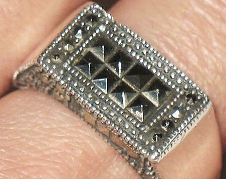 Vintage 1960s 925 Sterling Art Deco Style Marcasite Ring Size 9 Vintage 1960s 925 Sterling Art Deco Style Marcasite Ring Size 9