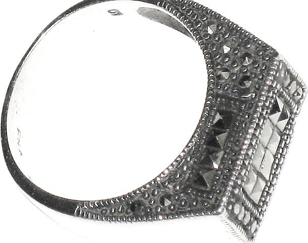 Vintage 1960s 925 Sterling Art Deco Style Marcasite Ring Size 9 Vintage 1960s 925 Sterling Art Deco Style Marcasite Ring Size 9