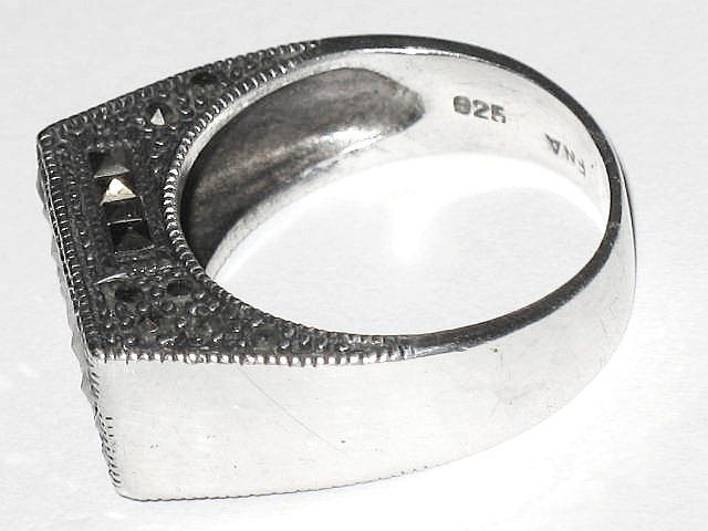 Vintage 1960s 925 Sterling Art Deco Style Marcasite Ring Size 9 Vintage 1960s 925 Sterling Art Deco Style Marcasite Ring Size 9