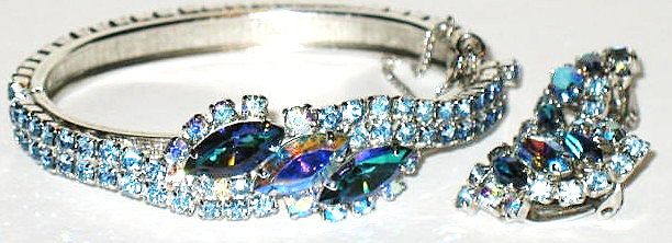 Signed Continental Rigid Blue RS Bracelet & Earrings Demi Signed Continental Rigid Blue RS Bracelet & Earrings Demi