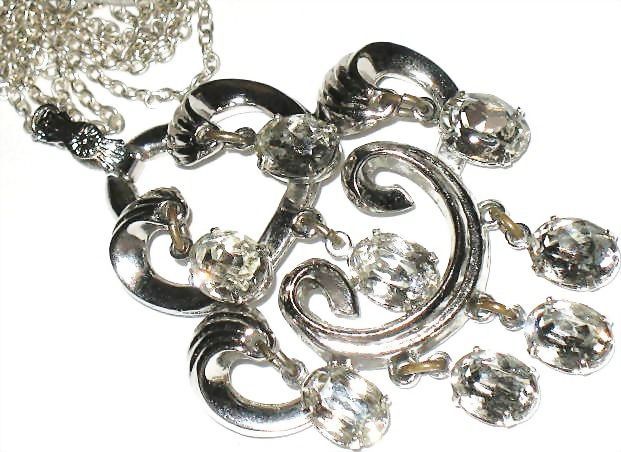 Signed Crown Trifari Crystal Chandelier Pendant & Earrings Demi Signed Crown Trifari Crystal Chandelier Pendant & Earrings Demi