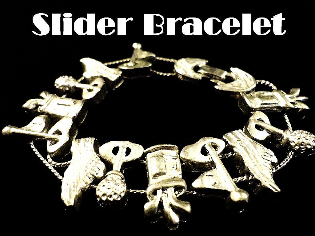 VINTAGE Signed "TOFA" Golf Charms silver tone slider bracelet VINTAGE Signed "TOFA" Golf Charms silver tone slider bracelet