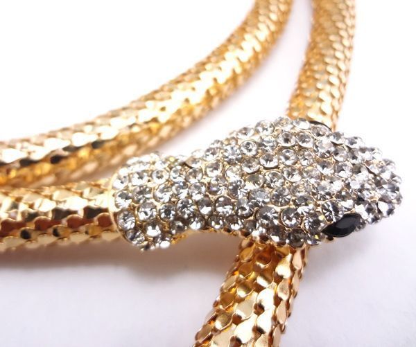 VINTAGE gold tone mesh snake lariat necklace with pave rhinestones VINTAGE gold tone mesh snake lariat necklace with pave rhinestones