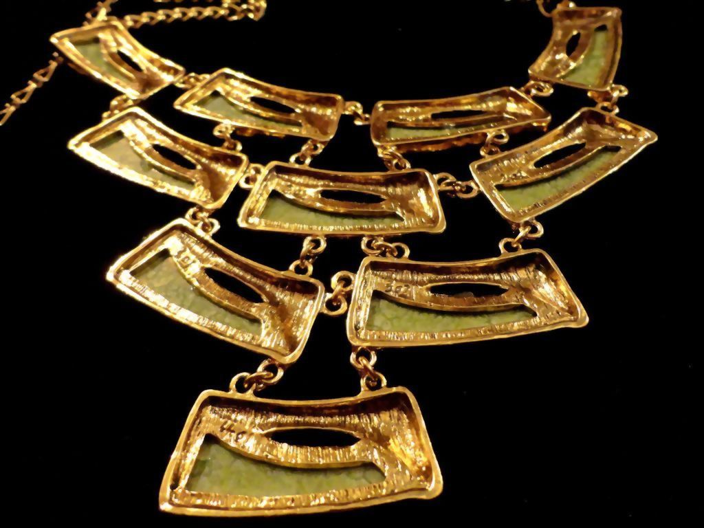 Egyptian inspired Bib necklace with marbleized moss green cabs Egyptian inspired Bib necklace with marbleized moss green cabs