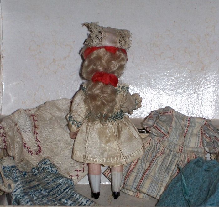 4.25" French -type All-Bisque ~ Rare Sleep Eyes ~ Trunk and Wardrobe 4.25" French -type All-Bisque ~ Rare Sleep Eyes ~ Trunk and Wardrobe