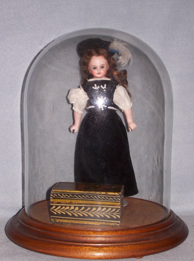 8" Solid Dome German Doll ~ in Glass Dome with Chest 8" Solid Dome German Doll ~ in Glass Dome with Chest