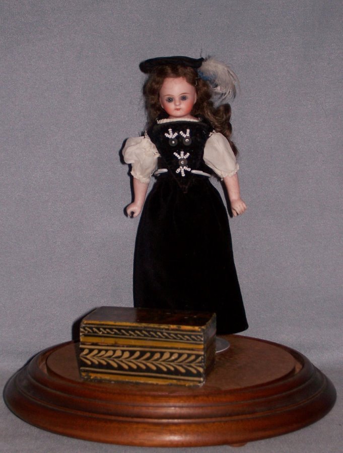 8" Solid Dome German Doll ~ in Glass Dome with Chest 8" Solid Dome German Doll ~ in Glass Dome with Chest