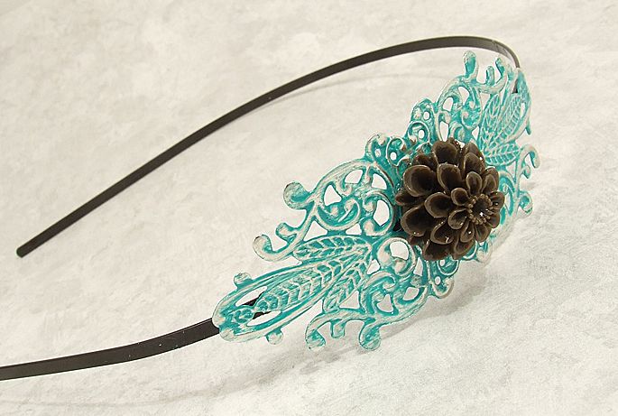 Hand Painted Filigree and Flower Headband Hand Painted Filigree and Flower Headband
