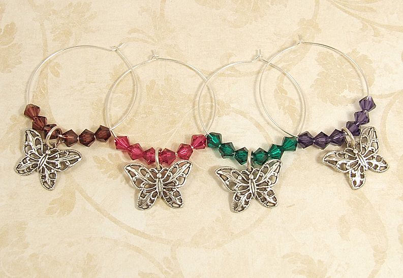 Swarovski Crystal and Antiqued Silver Wine Charms Swarovski Crystal and Antiqued Silver Wine Charms