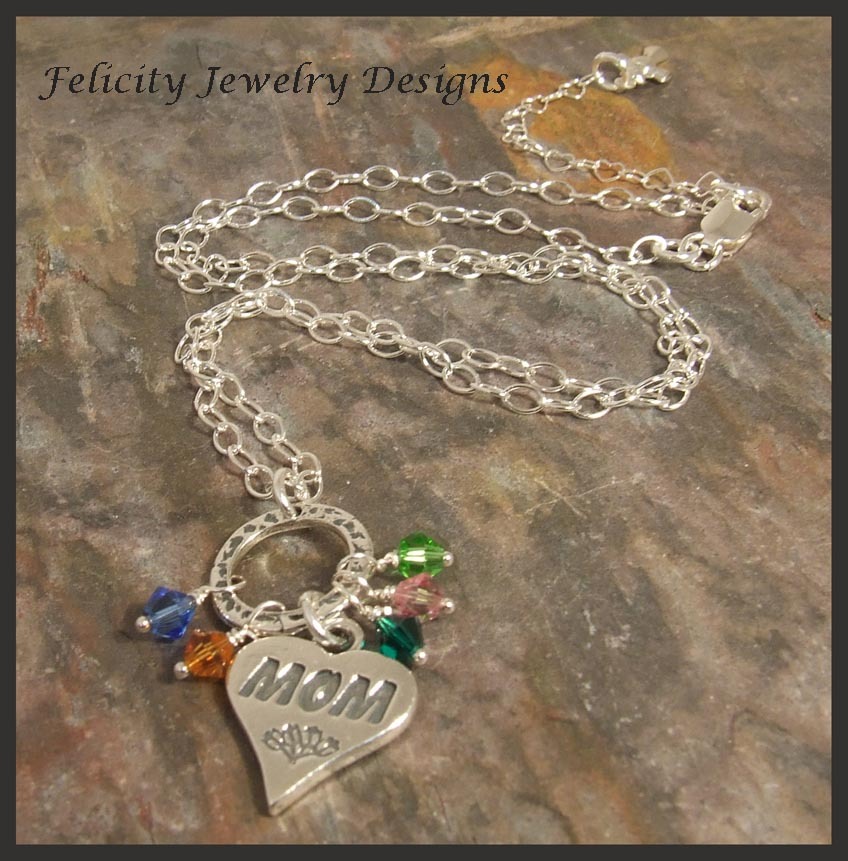 Sterling Silver and Crystal Birthstone Mom Necklace Sterling Silver and Crystal Birthstone Mom Necklace
