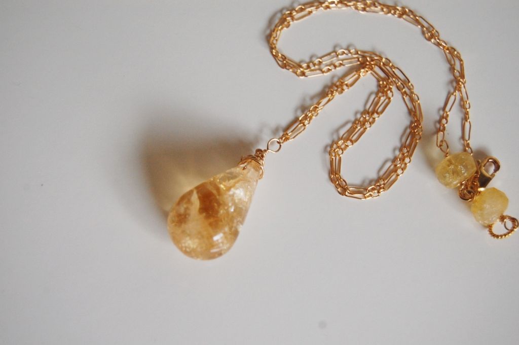 Golden Rutilated Citrine Pendant Necklace on gold filled Chain Golden Rutilated Citrine Pendant Necklace on gold filled Chain