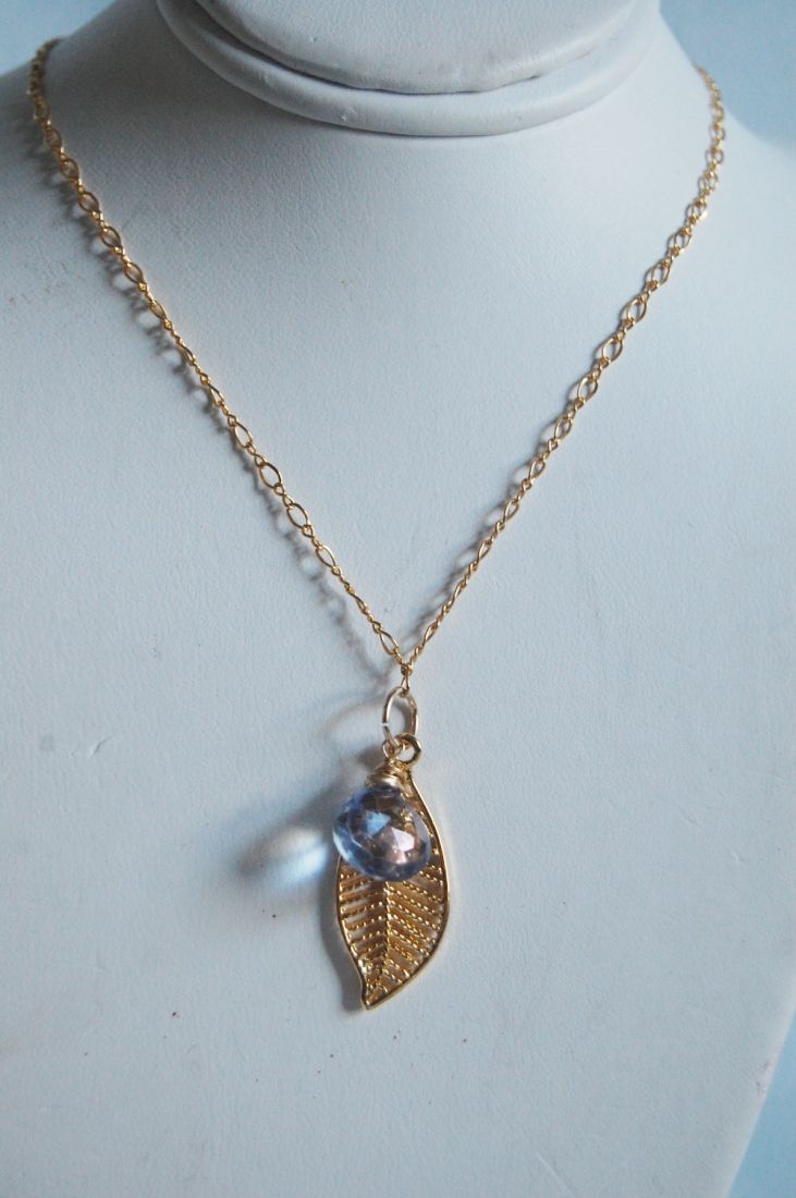 Blue Mystic Quartz and leaf charm Necklace Blue Mystic Quartz and leaf charm Necklace