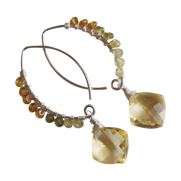Beautiful lemon quartz and rare shaded Grossular Garnet earrings. Beautiful lemon quartz and rare shaded Grossular Garnet earrings.
