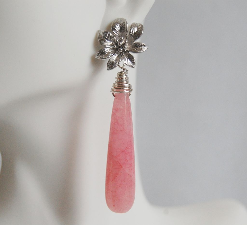 Candy Jade Milky Pink Smooth Long Drop Earrings Candy Jade Milky Pink Smooth Long Drop Earrings