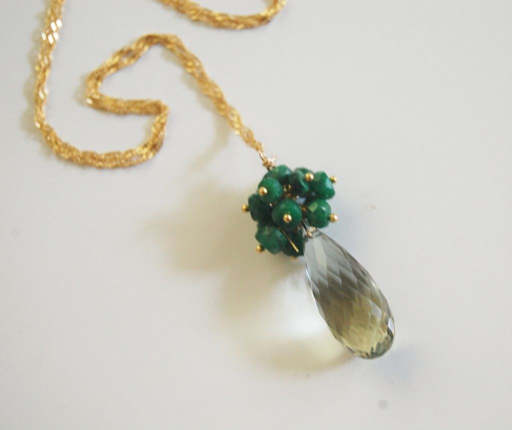 Gorgeous Green Amethyst and Genuine Emerald Pendant Necklace Gorgeous Green Amethyst and Genuine Emerald Pendant Necklace