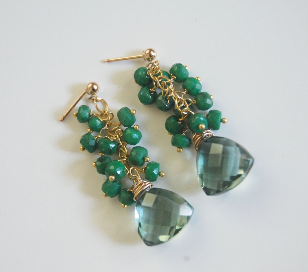 Gorgeous Sage Green Quartz and Genuine Emerald Dangle Earrings Gorgeous Sage Green Quartz and Genuine Emerald Dangle Earrings