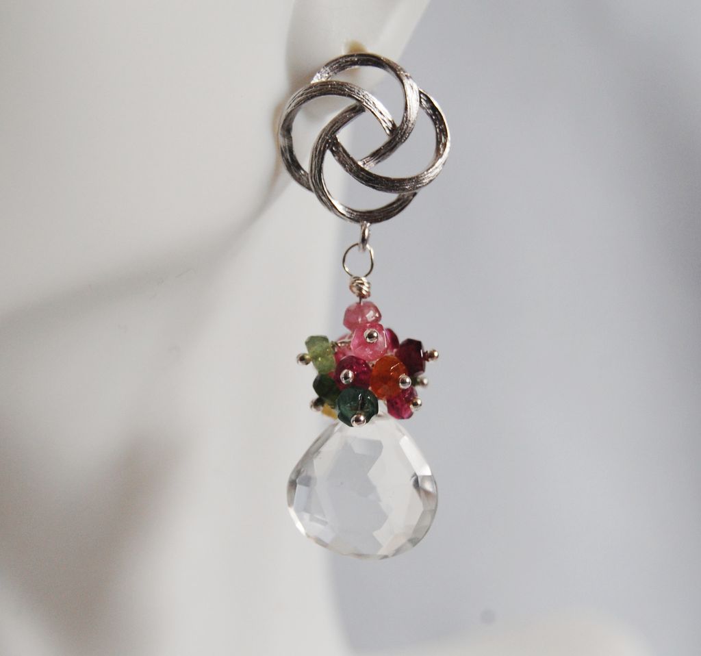 Gemstone cluster dangle Earrings - Multi Tourmaline cluster Dangle Earrings earrings Gemstone cluster dangle Earrings - Multi Tourmaline cluster Dangle Earrings earrings