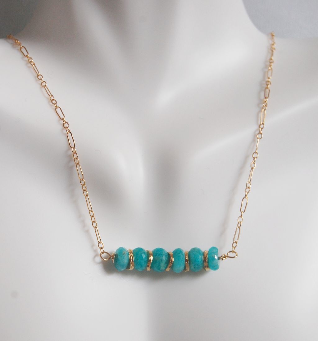 Brazilian Amazonite Necklace - Gemstone Amazonite necklace, Beadwork Necklace,Gold filled Chain Brazilian Amazonite Necklace - Gemstone Amazonite necklace, Beadwork Necklace,Gold filled Chain