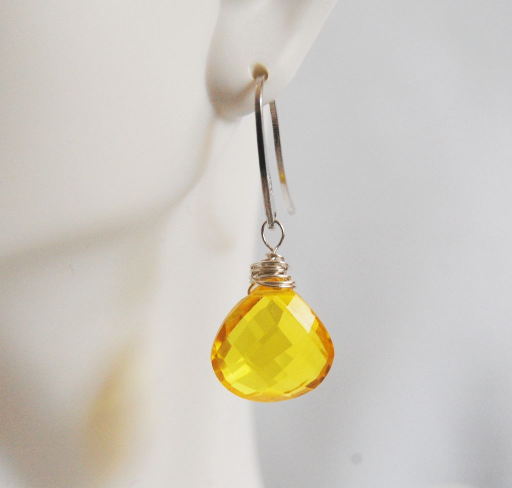 Gemstone Yellow Quartz Dangle Drop sterling silver Earrings Gemstone Yellow Quartz Dangle Drop sterling silver Earrings