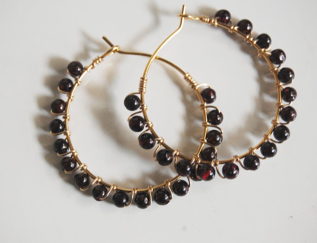 Garnet Hoop Earrings- Birthstone hoop Earrings -Gemstone Hoop Earrings on Gold filled Garnet Hoop Earrings- Birthstone hoop Earrings -Gemstone Hoop Earrings on Gold filled