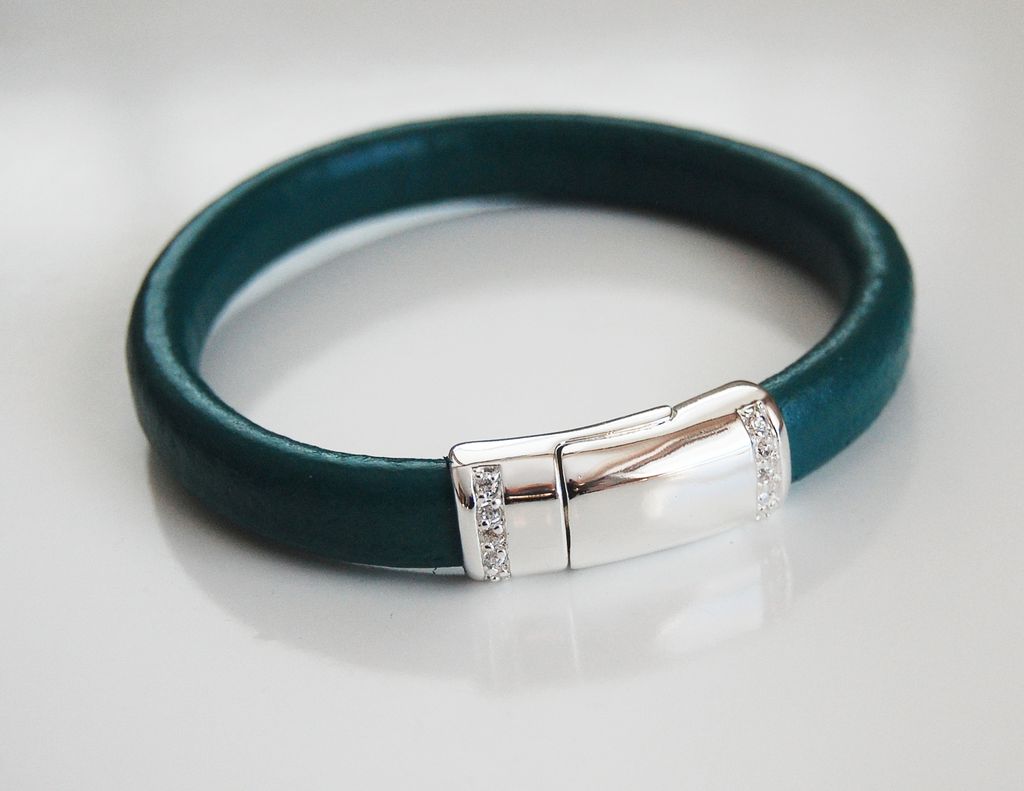 Teal Green Licorice Leather Bracelet With silver Pave Magnetic Clasp- Leather Bracelet - Bangle Bracelet Teal Green Licorice Leather Bracelet With silver Pave Magnetic Clasp- Leather Bracelet - Bangle Bracelet