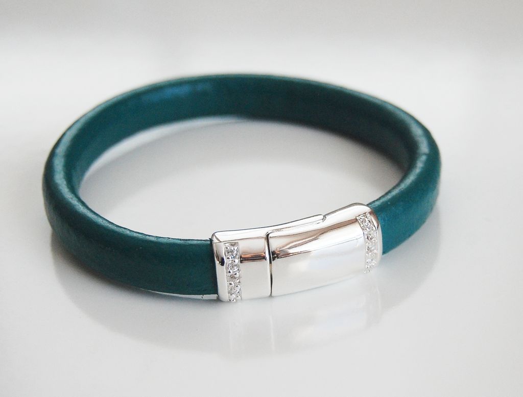 Teal Green Licorice Leather Bracelet With silver Pave Magnetic Clasp- Leather Bracelet - Bangle Bracelet Teal Green Licorice Leather Bracelet With silver Pave Magnetic Clasp- Leather Bracelet - Bangle Bracelet